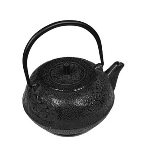 Théière en fonte KITAMI trois motifs bambou haute noir brillant 0,73L