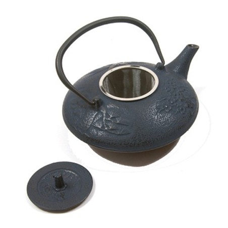 Théière en fonte KITAMI trois motifs bambou plate bleu saphir1,2L