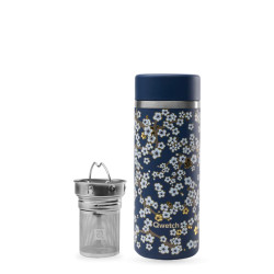 Théière nomade Qwetch Flowers Bleu Nuit inox 400 ml Thé-Passion