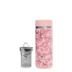 Théière nomade Qwetch Flowers Pastel Rose inox 400 ml Thé-Passion