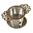 Filtre à thé métal universel pour mug et théière "dentelle" + bol ramasse-gouttes