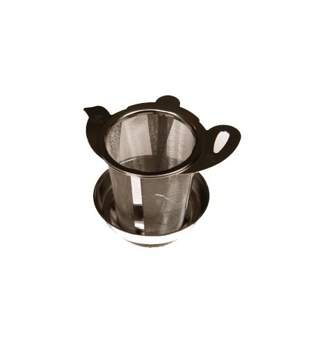 Filtre à thé métal universel pour mug et théière "décor théière" + bol ramasse-gouttes