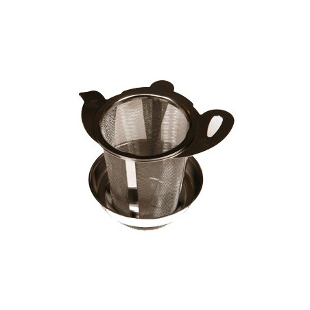 Filtre à thé métal universel pour mug et théière "décor théière" + bol ramasse-gouttes